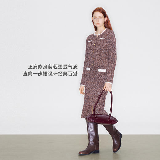 lost in echo2025早秋新款撞色卷边花纱毛织短外套直筒开衩一步裙 商品图1