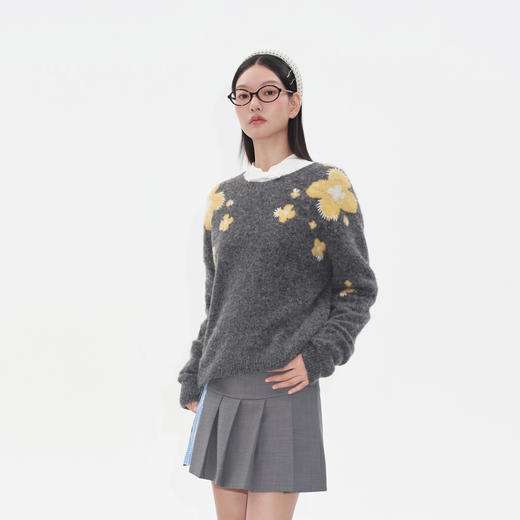 HERLIAN2025年秋季新品女士撞色花朵图案设计针织衫毛衣 商品图2