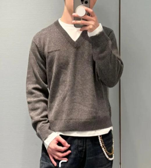 中性款假两件羊毛混纺针织衫毛衣017 商品图4
