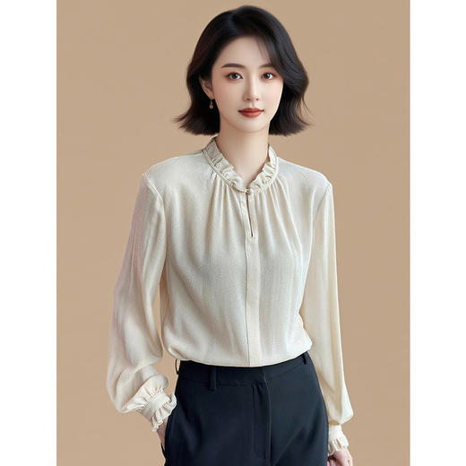 OPH W5215真丝衬衫纯色法式气质上衣时尚百搭 商品图0