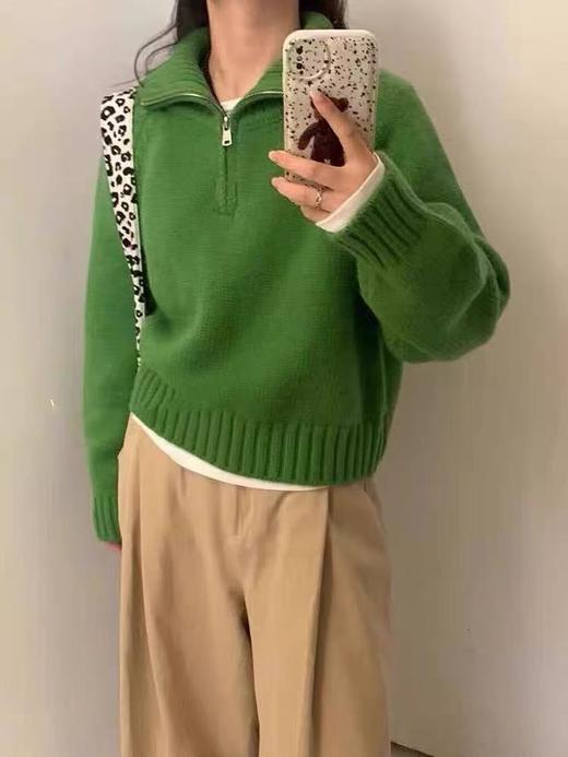 【孤品捡漏】G192半拉链苔绿针织毛衣-喜出 商品图1