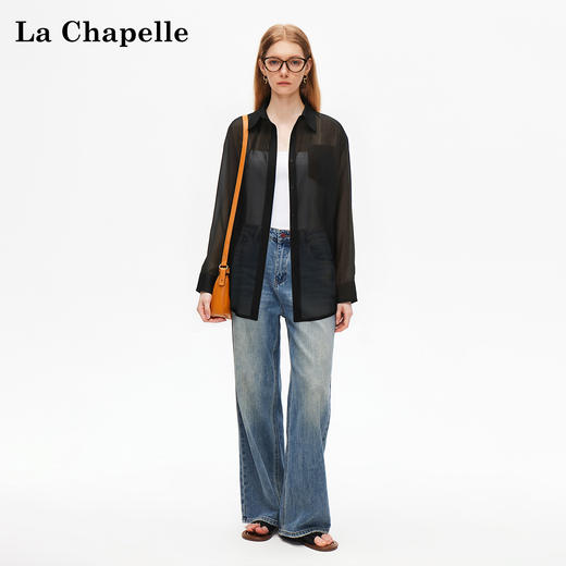 天猫同步【天丝莱赛尔】拉夏贝尔/La Chapelle莱赛尔单口袋长袖衬衫女秋季新款薄款垂感宽松休闲衬衣 商品图1
