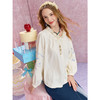 两三事白色梦境2025秋新款小清新荷叶边领流苏绑带刺绣衬衫女宽松 商品缩略图1