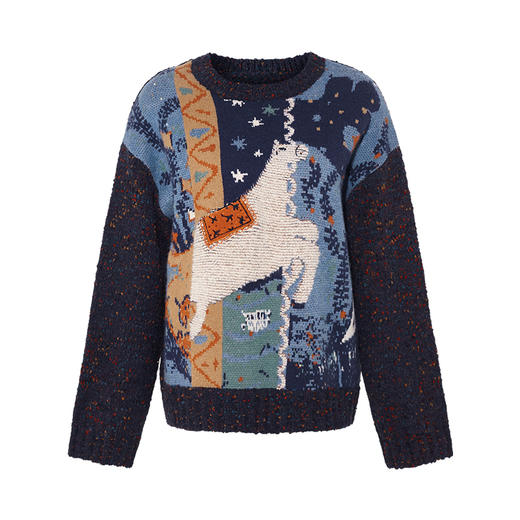 两三事 糖衣星系 2025秋季新款趣味动物立体绣花套头毛衣女宽松 商品图4