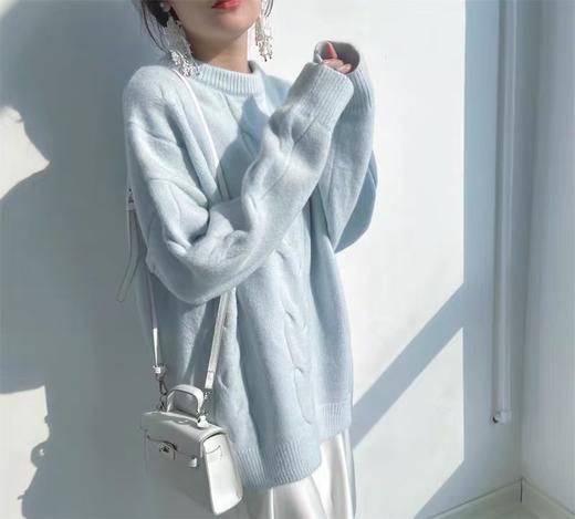 【孤品捡漏】G203奶芙蓝圆领针织毛衣-喜出 商品图3