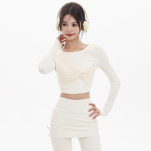 跃牌【禅语梵心】网纱纽结运动T恤女长袖带胸垫瑜珈服网纱上衣速干显瘦健身衣CX5590 商品图4