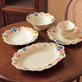 摩登主妇漂亮餐具盘子家用碗具高颜值饭碗草帽盘浮雕花卉餐盘汤碗