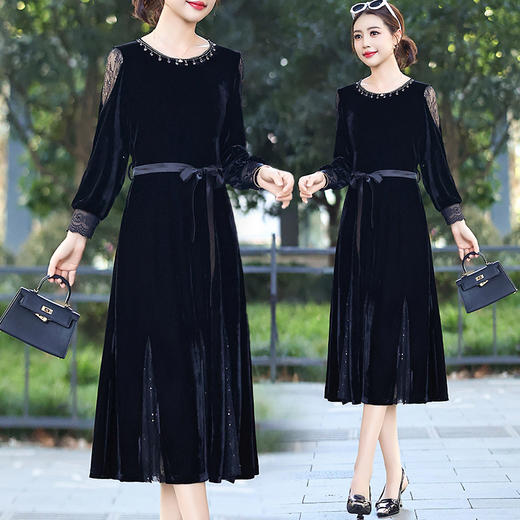 气质优雅系带收腰，洋气金丝绒连衣裙QYM-YJ25XY603 商品图0