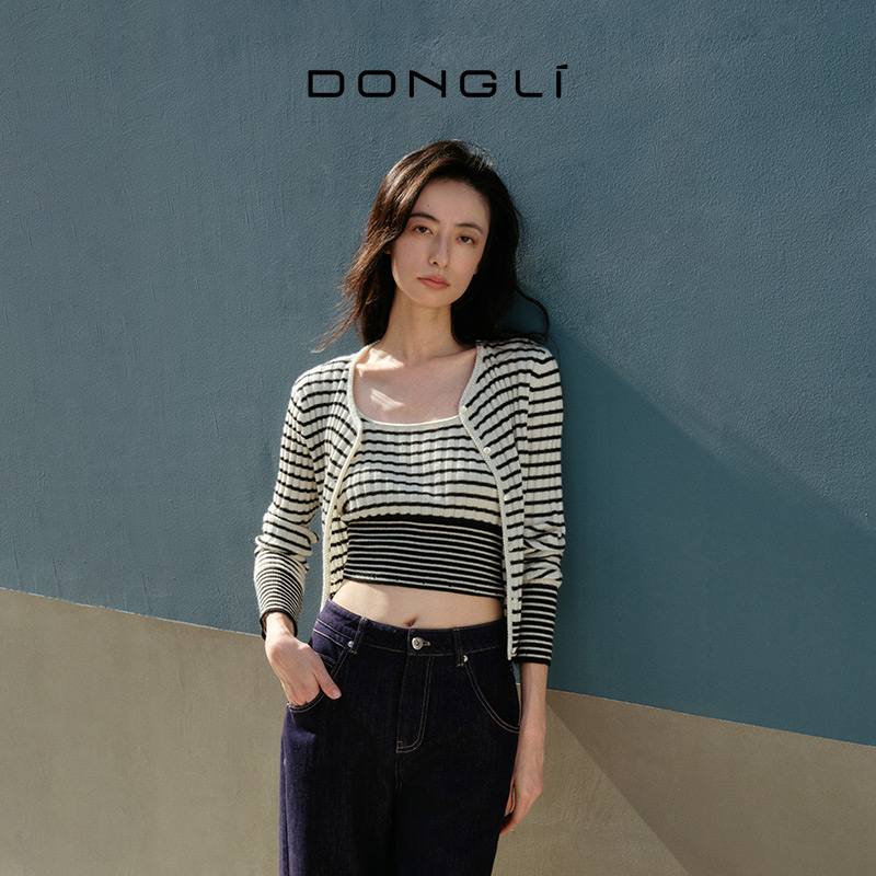 东黎 • 我不被驯化 新序条纹 山羊绒女士秋季打道开衫 5372