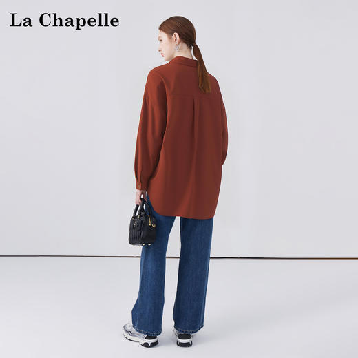 天猫同步【莱赛尔天丝+软而立挺】拉夏贝尔/La Chapelle单口袋翻领长袖衬衫女秋季新款宽松休闲通勤衬衣 商品图4