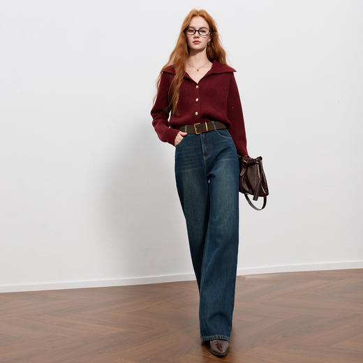 【奥利绒】三彩2025冬季新款牛仔裤休闲直筒裤宽松长裤简约Z 商品图3