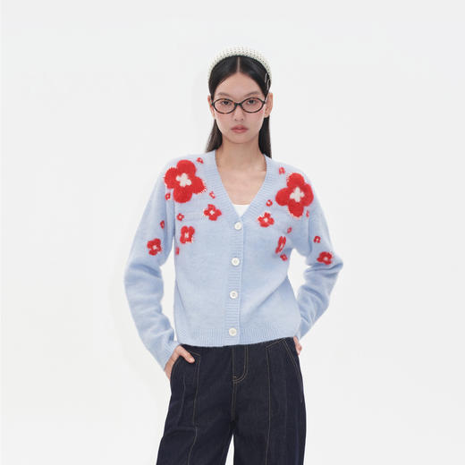 HERLIAN2025年秋季新品女士撞色设计V字领针织开衫 商品图1