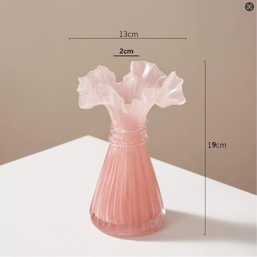 裙边缠丝玻璃花瓶小肚瓶精致创意小巧精致插花玻璃花瓶家居摆件 商品图5