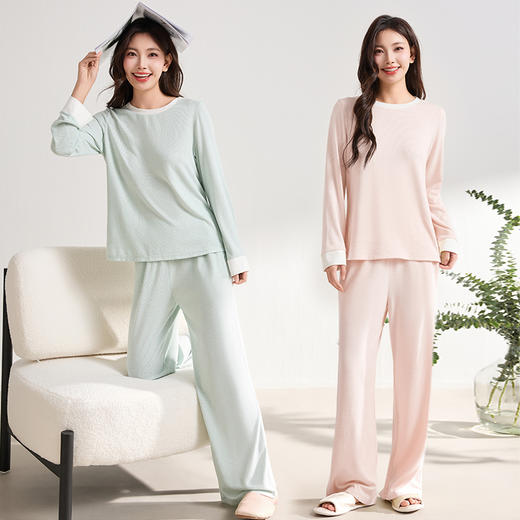 爱帝撞色花纱睡衣套装长袖欧若风女士家居服两件套 商品图1