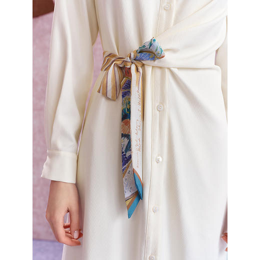 两三事 默许花期 2025秋季新款复古玫瑰绣花双层领扭结绑带连衣裙 商品图2