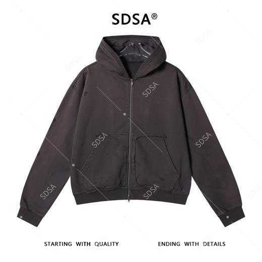 87650SDSA男士春秋新款痞帅男装破洞拉链连帽短款卫衣潮牌宽松开衫上衣 商品图1
