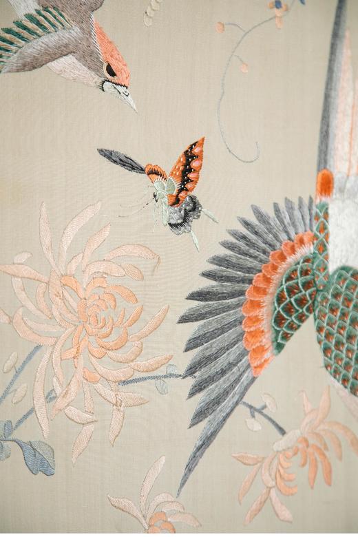 【已售】独角鹿西洋古董 1900年代中国出品「锦上添花」传统东方花鸟主题粤绣挂屏 商品图5