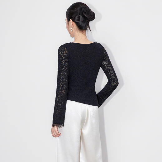 「高货wl」全新升级【铂金会员192/天猫259/差价67】(00628)洛诗琳重工钉珠温柔风蕾丝衫2025秋季法式磨毛蕾丝打底衫 商品图2