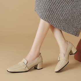 【预售5天】质感满满羊皮通勤高跟乐福鞋，粗跟方头深口真皮单鞋DTN&C161-7