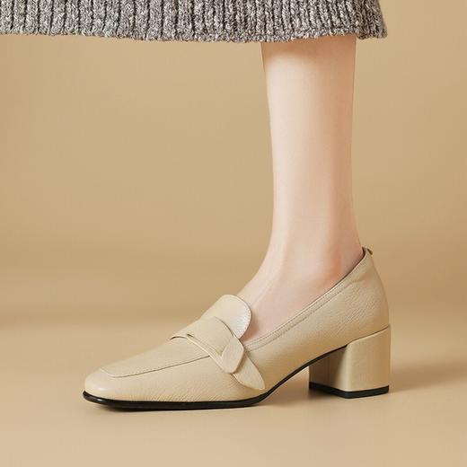 【预售5天】质感满满羊皮通勤高跟乐福鞋，粗跟方头深口真皮单鞋DTN&C161-7 商品图1