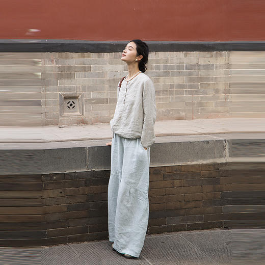 绽放568朵/加厚色织亚麻全腰松紧内抽绳结构感阔腿裤休闲裤女秋冬 商品图2