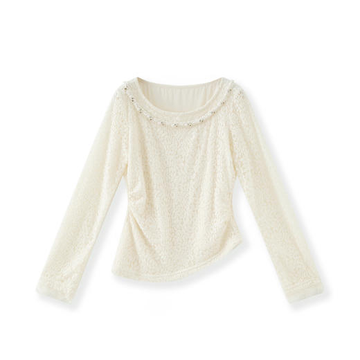 「高货wl」全新升级【铂金会员192/天猫259/差价67】(00628)洛诗琳重工钉珠温柔风蕾丝衫2025秋季法式磨毛蕾丝打底衫 商品图4