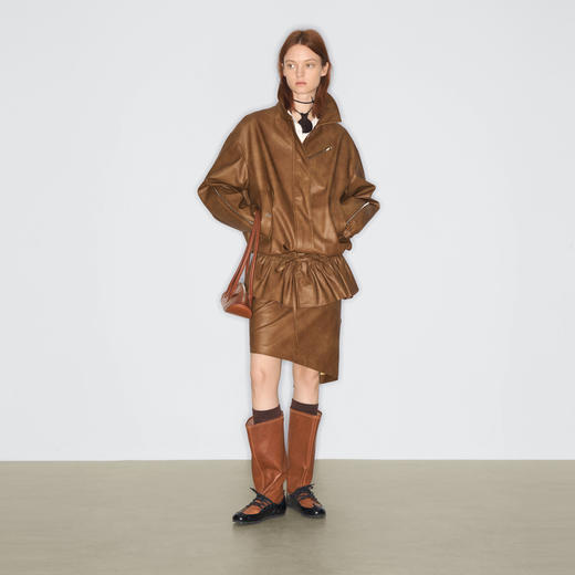 lost in echo2025早秋新款时髦复古机车风个性抽绳宽松皮夹克外套 商品图0