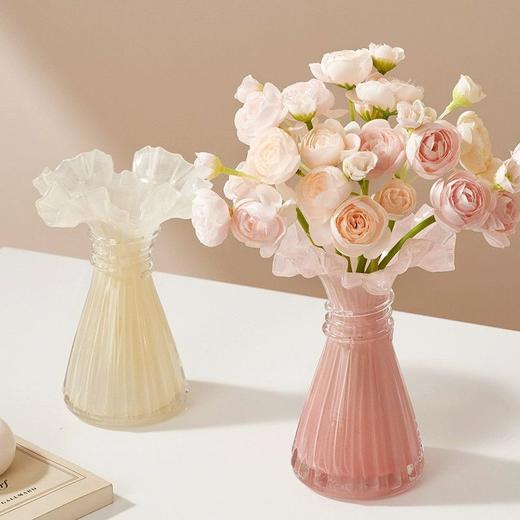 裙边缠丝玻璃花瓶小肚瓶精致创意小巧精致插花玻璃花瓶家居摆件 商品图0