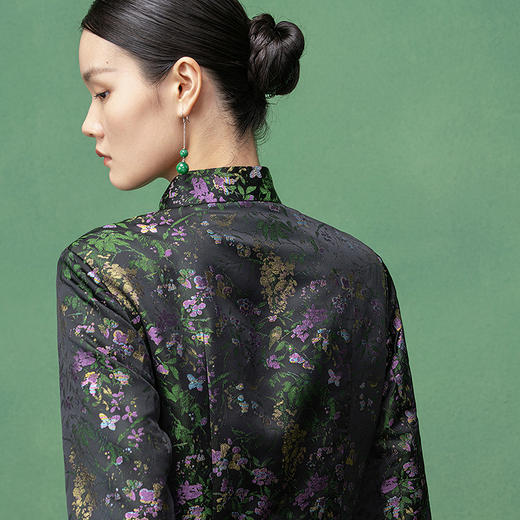 【林栖设计小店】【手工串珠】生活在左提花旗袍上衣拼桑蚕丝国风2025秋季新款长衫T1953304 商品图4