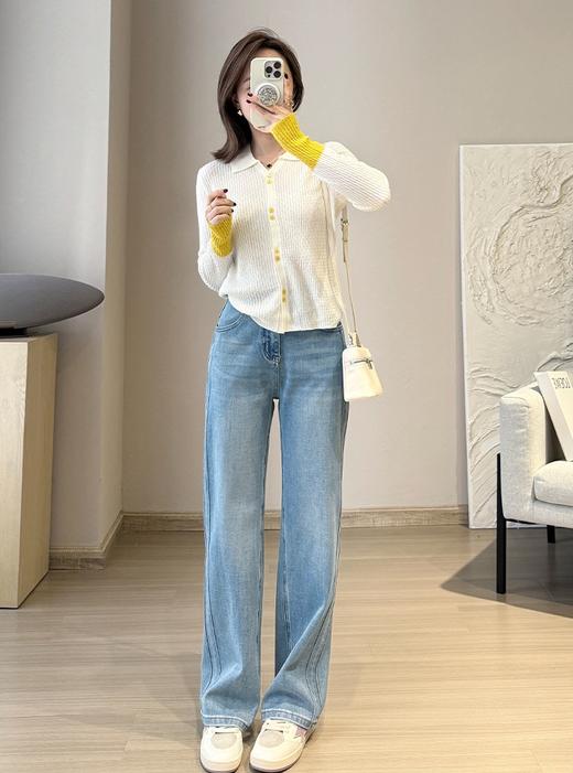 立体竖线软糯四面弹直筒牛仔裤养眼蓝窄版滞留裤 商品图4