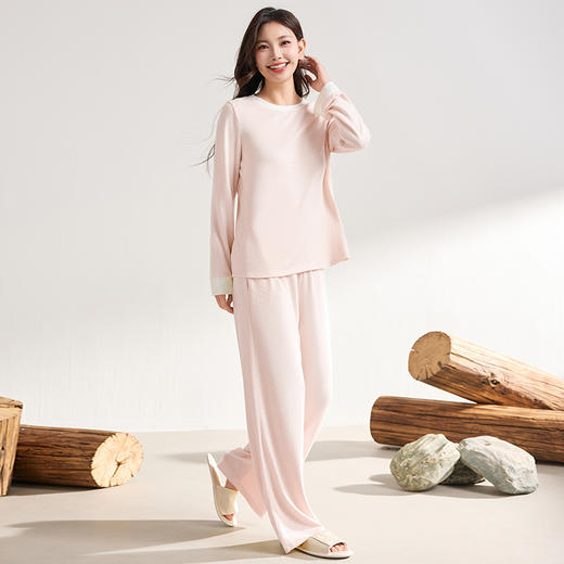 爱帝撞色花纱睡衣套装长袖欧若风女士家居服两件套 商品图8