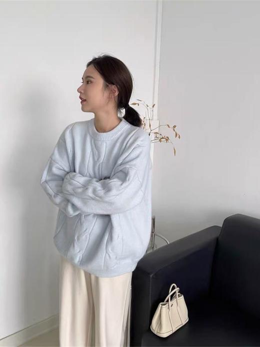 【孤品捡漏】G203奶芙蓝圆领针织毛衣-喜出 商品图0