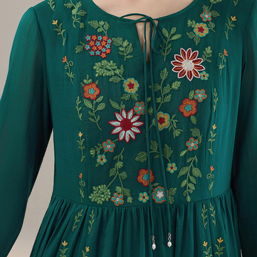 【林栖设计小店】婴儿棉连衣裙墨西哥绣花优雅气质宽松2025秋冬新款长裙女T1954113 商品图9