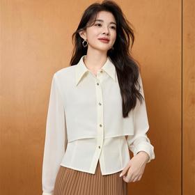 「自」全新升级【铂金会员183/天猫249/差价66】(05224)洛诗琳新款气质翻领衬衫2025秋季时尚减龄收腰雪纺上衣女