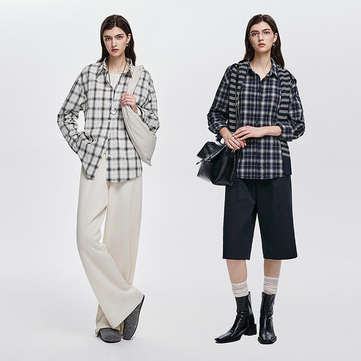 棉仓366604039-泡泡纱格子长袖衬衫 商品图4
