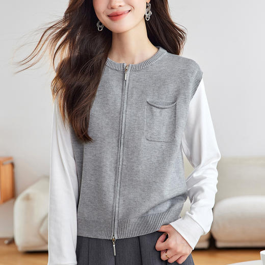 拼接洋气减龄上衣，时尚针织港风毛衣开衫CC-22-2696 商品图0