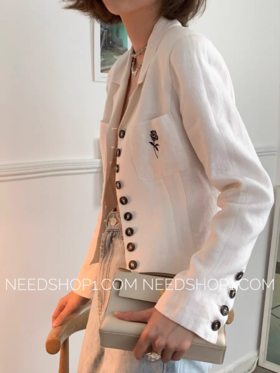 春秋刺绣小香风棉麻百搭短款西服外套