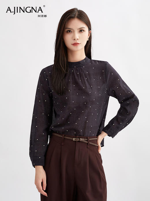 【休闲随性】阿菁娜都市浪漫波点印花小立领衬衫F30Q202008 商品图1