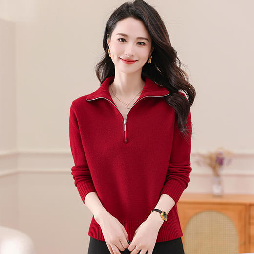 OSL 8516QY羊毛半拉链套头打底衫羊毛衫修身针织衫毛衣 商品图0