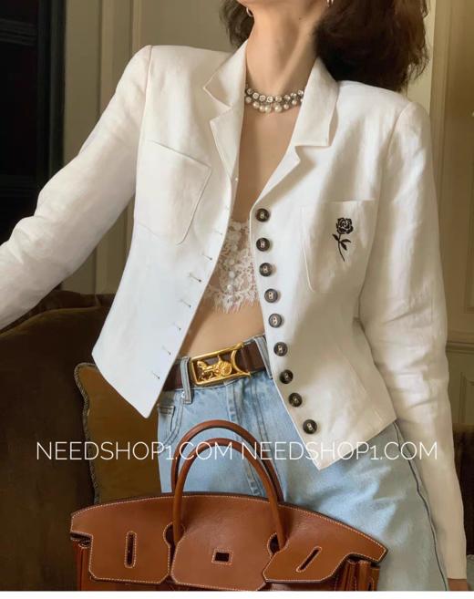 春秋刺绣小香风棉麻百搭短款西服外套 商品图3