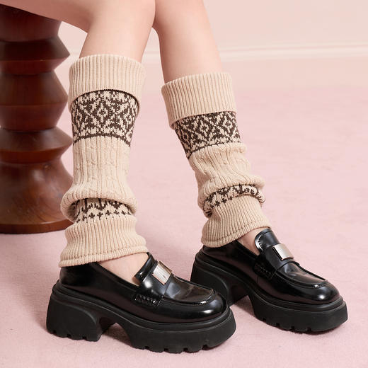 三彩2025新款秋冬民族风提花针织袜套配饰混棉保暖小腿袜复古通勤 商品图1