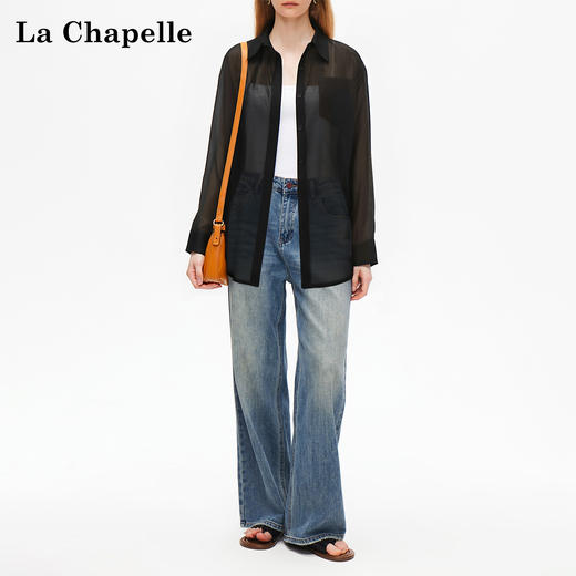 天猫同步【天丝莱赛尔】拉夏贝尔/La Chapelle莱赛尔单口袋长袖衬衫女秋季新款薄款垂感宽松休闲衬衣 商品图2