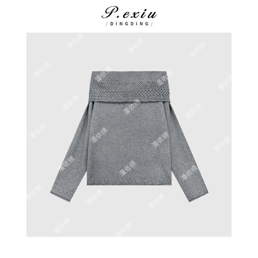 04-2潘依绣丁丁宠粉PanYiXiu/潘依绣羊毛高智感镂空钩花一字肩套装裙 Q96633 商品图1