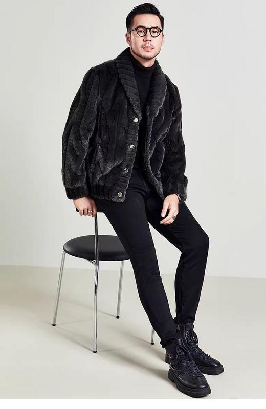 【孤品捡漏】G242黑色环保水貂绒男款大衣外套-喜出 商品图3