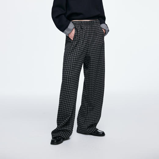 棉仓366618028-松弛感复古格子松紧腰弯刀裤 商品图1