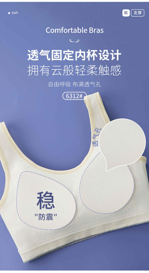 少女文胸宽肩带固定杯三阶段聚拢美背内衣6312 商品图9