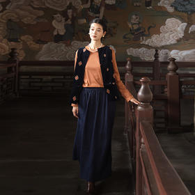 绽放旅行女装586朵/棉灯芯绒休闲文艺几何刺绣叠搭无袖圆领马甲女