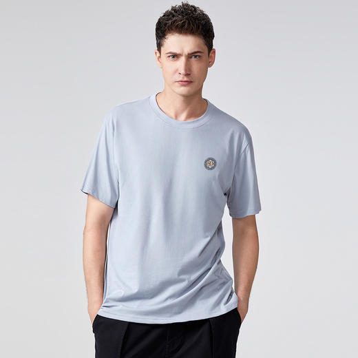 【100%棉】圣得西2025秋季新款男士胸前logo印花弹力圆领短袖T恤 商品图2