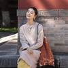 绽放557朵/重磅皱纹砂洗亚麻开V领宽松文艺长袖中长款连衣裙女秋 商品缩略图2