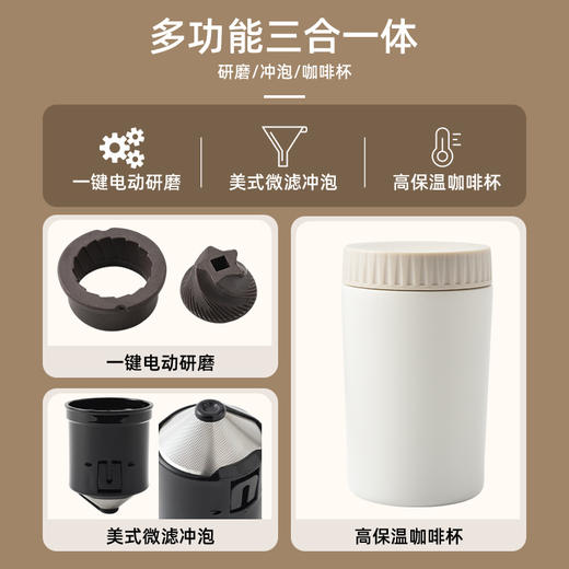 【口袋咖啡机】BRUNO便携式咖啡机BOE080 小型自动研磨一体咖啡机 一键操作 5档调节 办公室户外旅行咖啡机 商品图8